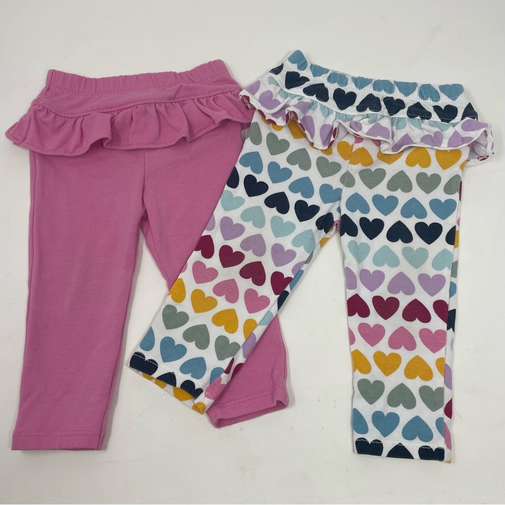 Baby 2pk Pink Rainbow Heart Ruffle Skirt Leggings Size 6-9m
